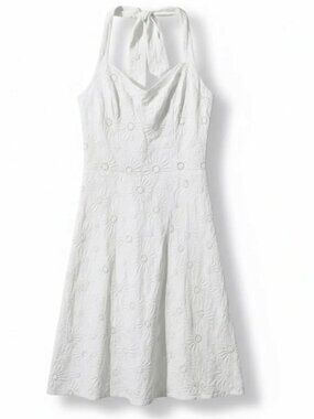 Lilly Pulitzer Eyelet Halter A Line Dress White Embroidered Daisy Size 2